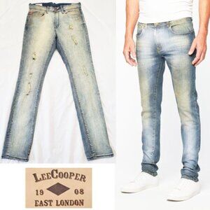 Lee Cooper East London Mens Zane Super Slim Tinted Distressed Denim Jeans Pants